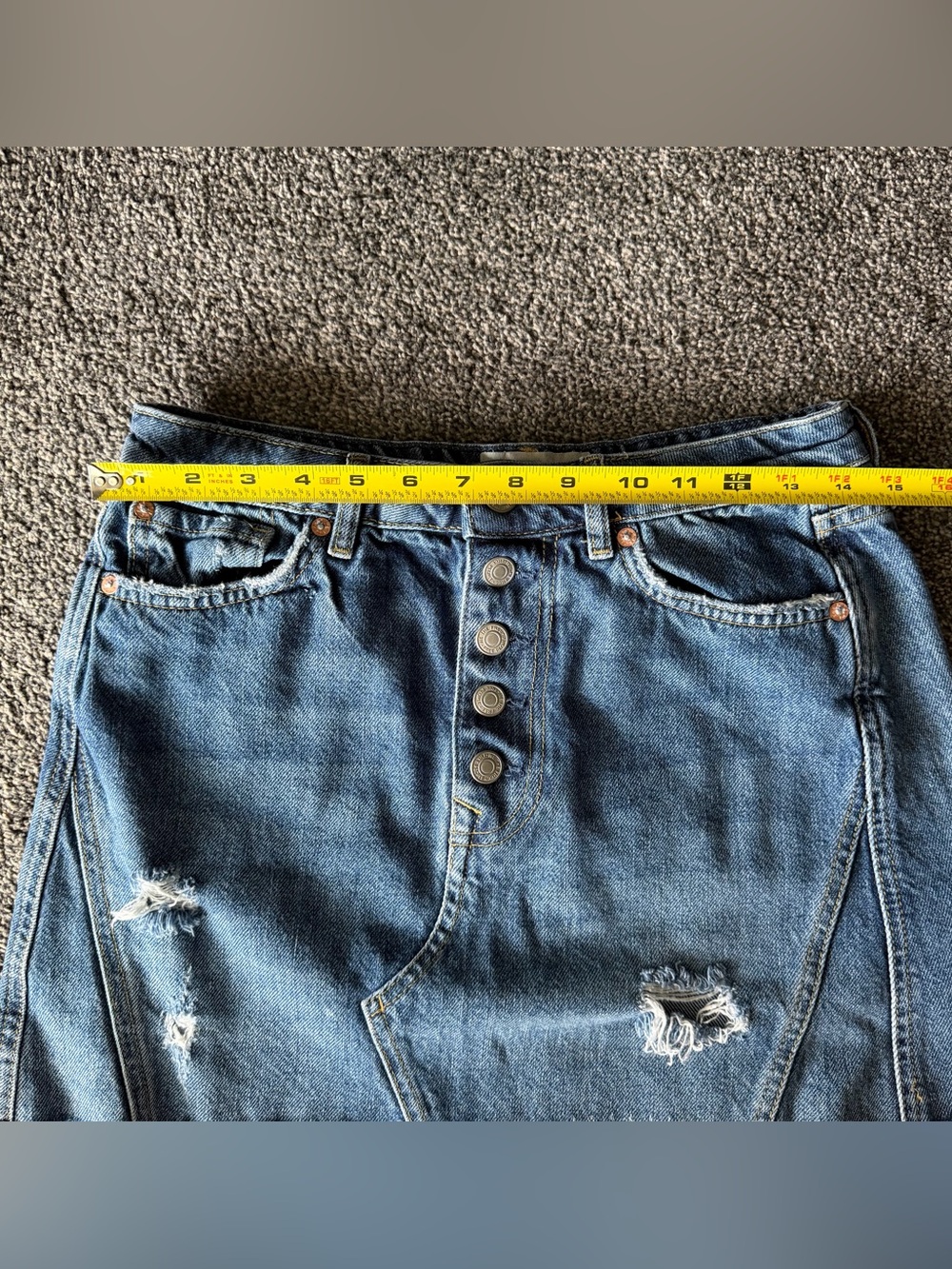 Free People Distressed Button-Front Denim Mini Skirt - Picture 5 of 6